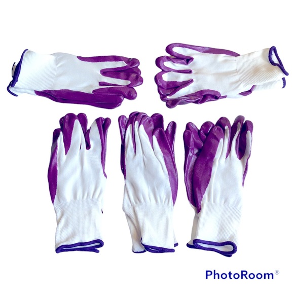 NEW NITRILE PALM GARDENING GLOVES 5 Pairs Women’s NWOT - Picture 3 of 11